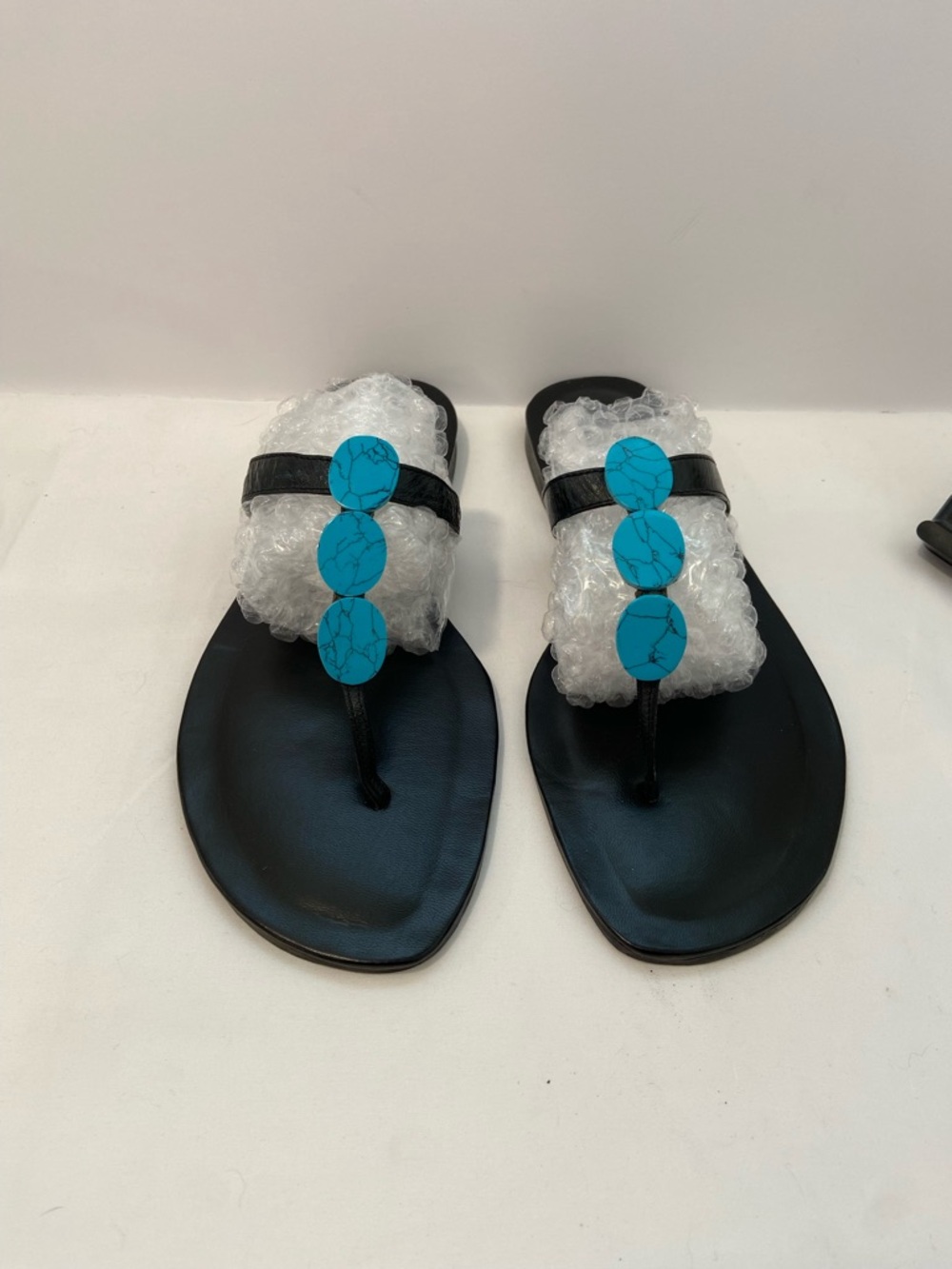 Black leather slip on sandals